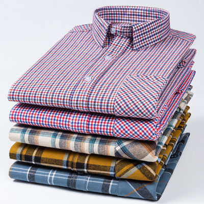 Camisas de negocios de talla grande en algodón 100% con cuello de cuadrado cepillado y mangas largas