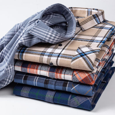 Camisas de negocios de talla grande en algodón 100% con cuello de cuadrado cepillado y mangas largas