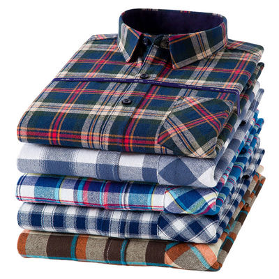 Camisas de negocios de talla grande en algodón 100% con cuello de cuadrado cepillado y mangas largas