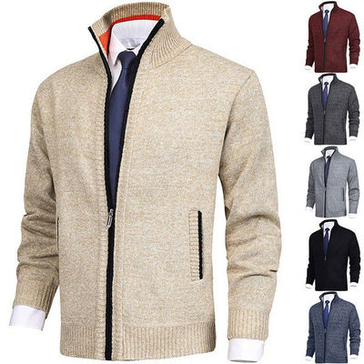 Primavera Collar de rebanada chaleco de punto de hombre suéter de tamaño grande cardigan de moda cremallera