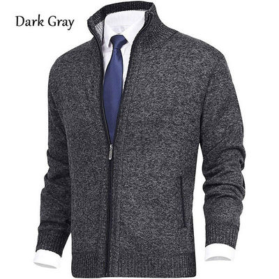 Primavera Collar de rebanada chaleco de punto de hombre suéter de tamaño grande cardigan de moda cremallera