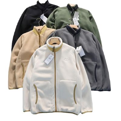 Vello polar bordado Unisex engrosado collar de apoyo caliente chaqueta masculina abrigo de punto
