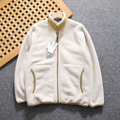 Vello polar bordado Unisex engrosado collar de apoyo caliente chaqueta masculina abrigo de punto
