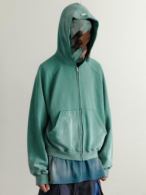 Vintage Zip Up Acid Wash Hoodies para hombres Camisetas con manga regular