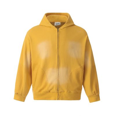 Hombres de acido afligido lavado con cremallera con capucha en diseño personalizado de correa de corbata para ropa callejera