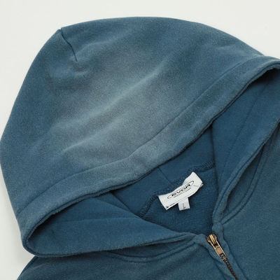 Hombres de acido afligido lavado con cremallera con capucha en diseño personalizado de correa de corbata para ropa callejera