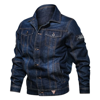 Brodería a medida chaqueta de denim masculina para ropa callejera diseño de placa de pecho único