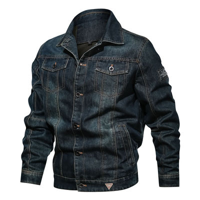 Brodería a medida chaqueta de denim masculina para ropa callejera diseño de placa de pecho único