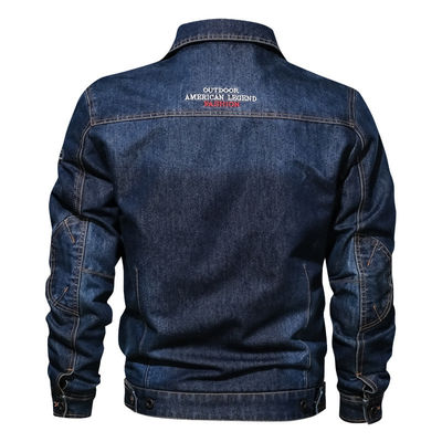 Brodería a medida chaqueta de denim masculina para ropa callejera diseño de placa de pecho único