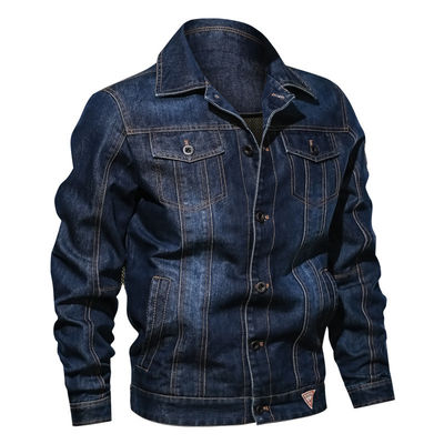 Brodería a medida chaqueta de denim masculina para ropa callejera diseño de placa de pecho único