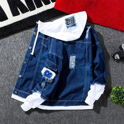 Trajes para hombres de denim de dos piezas con parches de letras de chenilia