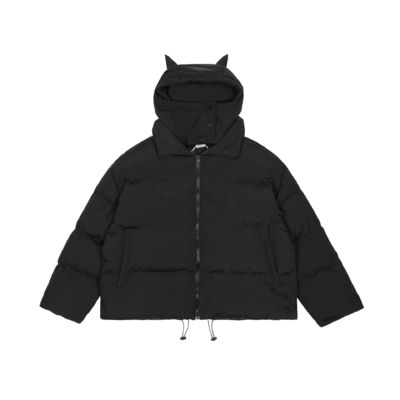 Cuerno del Diablo Enmascarado Negro Encapuchado Abrigos de Invierno Blazer Bomber Jacket Burbuja Nieve Windbreaker Para Hombres