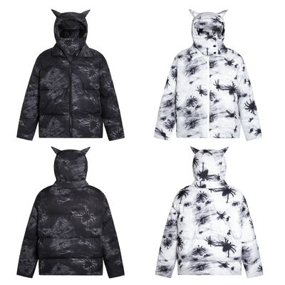Cuerno del Diablo Enmascarado Negro Encapuchado Abrigos de Invierno Blazer Bomber Jacket Burbuja Nieve Windbreaker Para Hombres