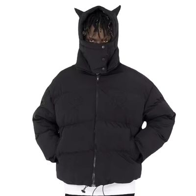Cuerno del Diablo Enmascarado Negro Encapuchado Abrigos de Invierno Blazer Bomber Jacket Burbuja Nieve Windbreaker Para Hombres