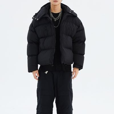 Cuerno del Diablo Enmascarado Negro Encapuchado Abrigos de Invierno Blazer Bomber Jacket Burbuja Nieve Windbreaker Para Hombres